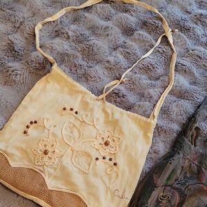 Embroidered Gray and Cream Shoulder Bags